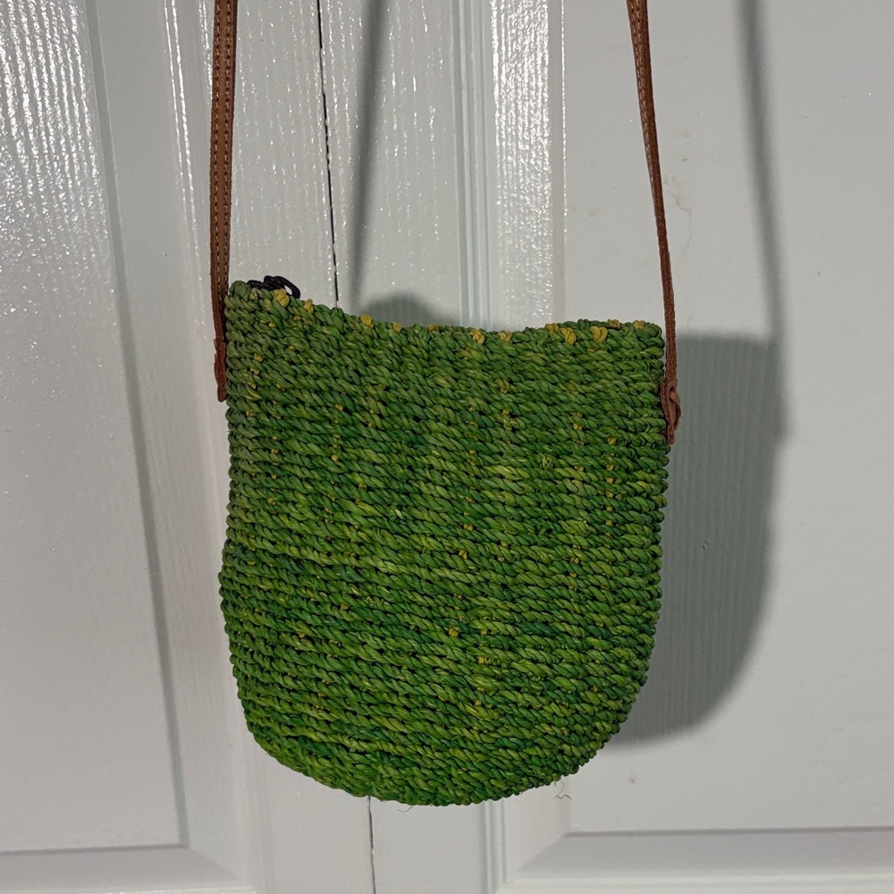 Sarah Stewart straw and leather poof bag